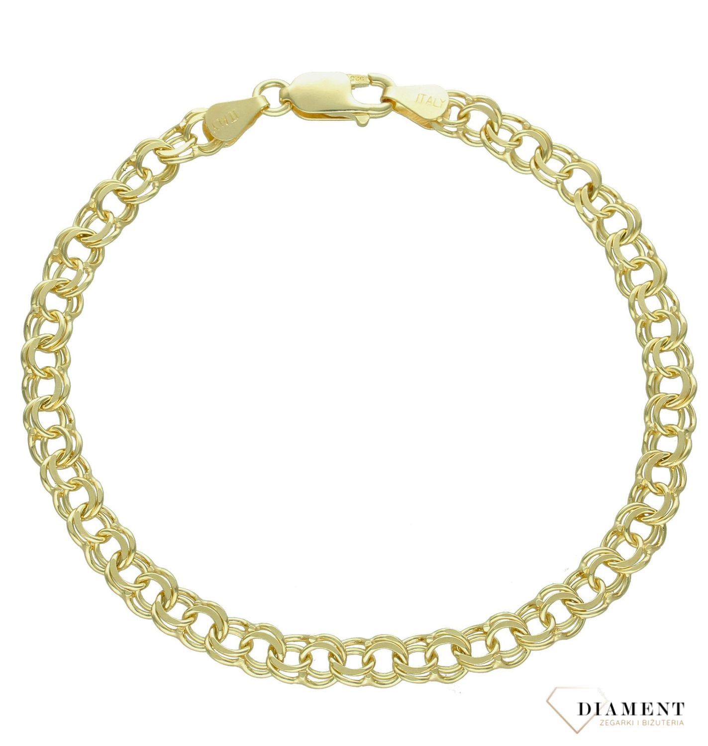 Srebrna bransoletka 925 pozłacana splot garibaldi 6 mm DIA-BRA-12527-925 6mm.jpg